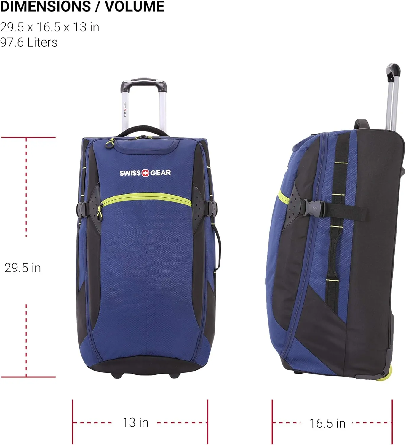 SwissGear Apex Exec Wheeled Rolling Duffel, 8-Day Capacity, Soft-Shell Luggage, Men's and Women's - Blue/Green