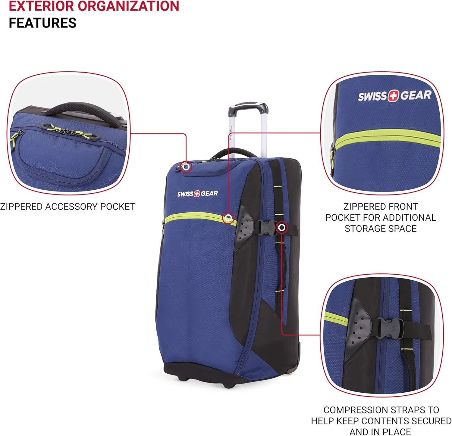 SwissGear Apex Exec Wheeled Rolling Duffel, 8-Day Capacity, Soft-Shell Luggage, Men's and Women's - Blue/Green