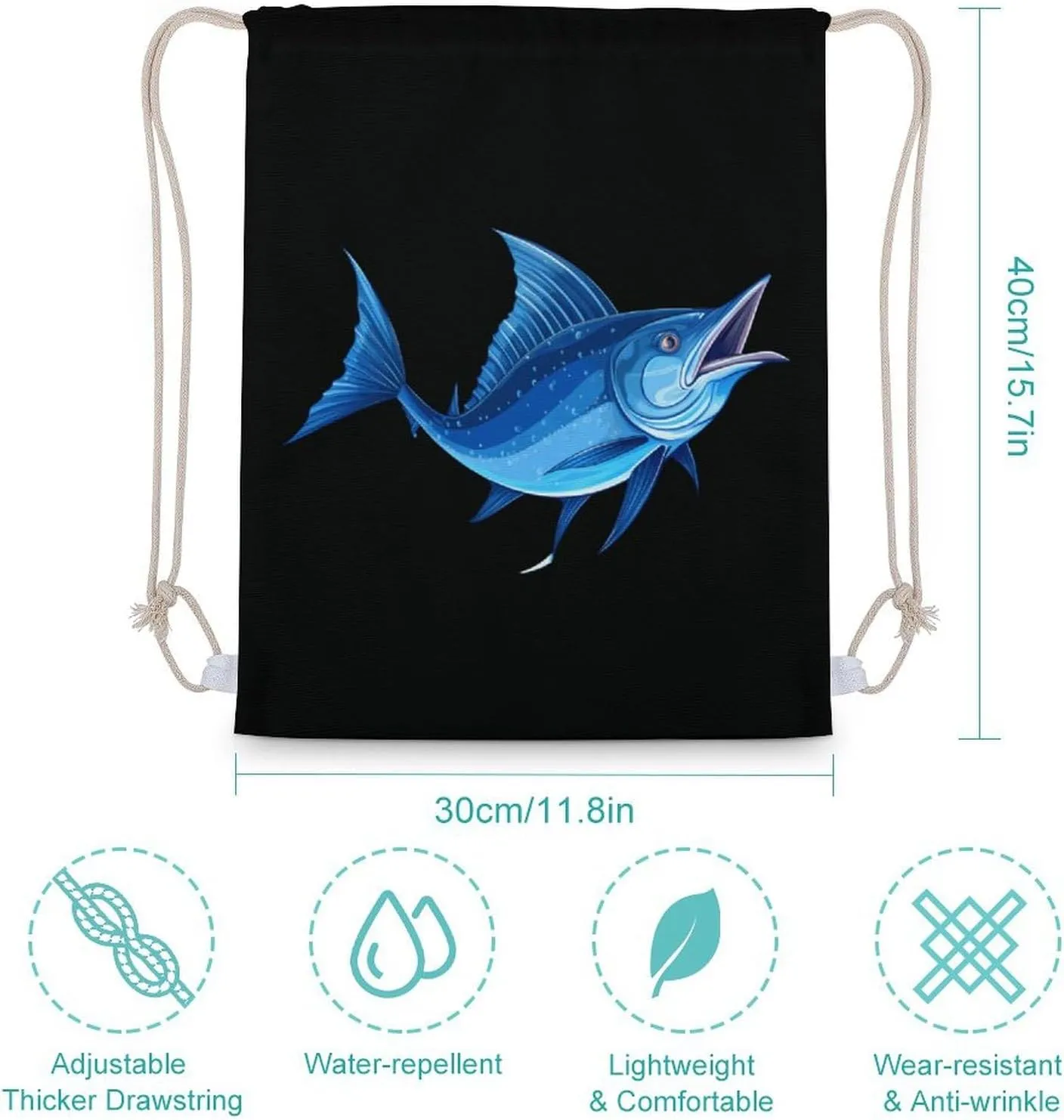 Swordfish Marlin Sailfish Drawstring Backpack Drawstring Bag Sports Sackpack Gym Bag String Bag Beach Backpack for Men Women 30x40cm