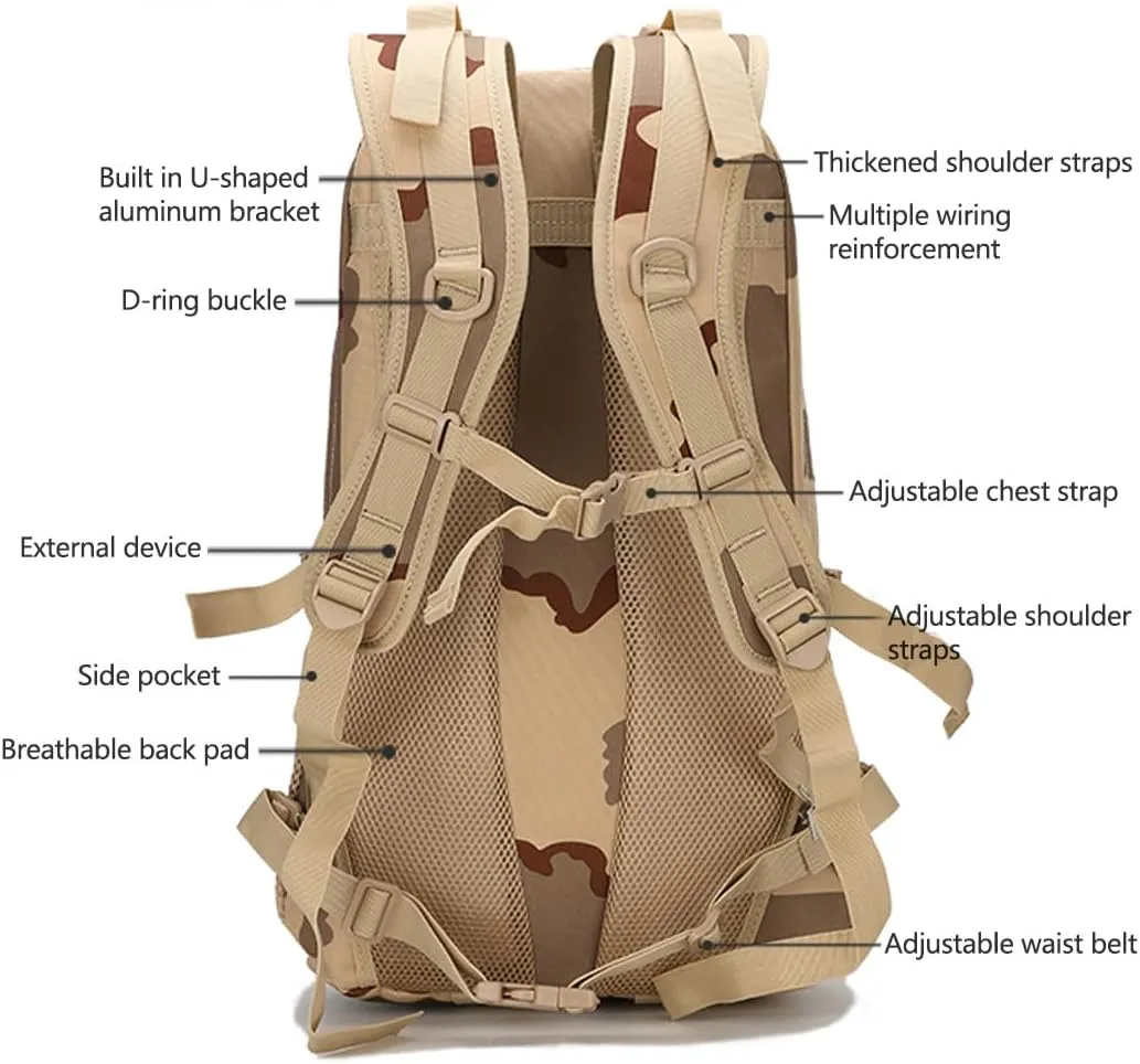 Tactical Backpack for Men Hiking Day Pack Molle Military Rucksack Waterproof Assault Pack Bag for Hunting Camping Trekking (Desert Digital)