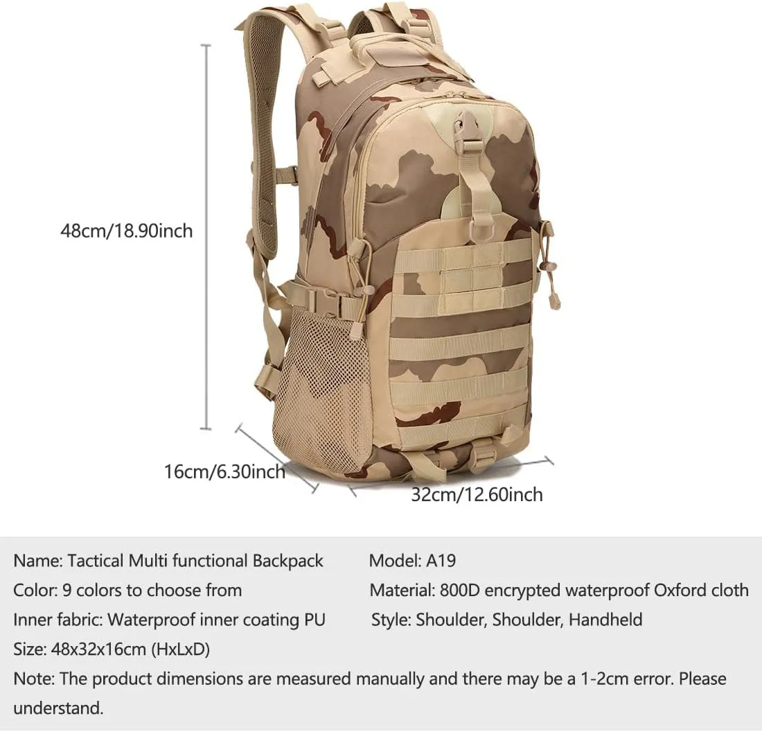 Tactical Backpack for Men Hiking Day Pack Molle Military Rucksack Waterproof Assault Pack Bag for Hunting Camping Trekking (Desert Digital)
