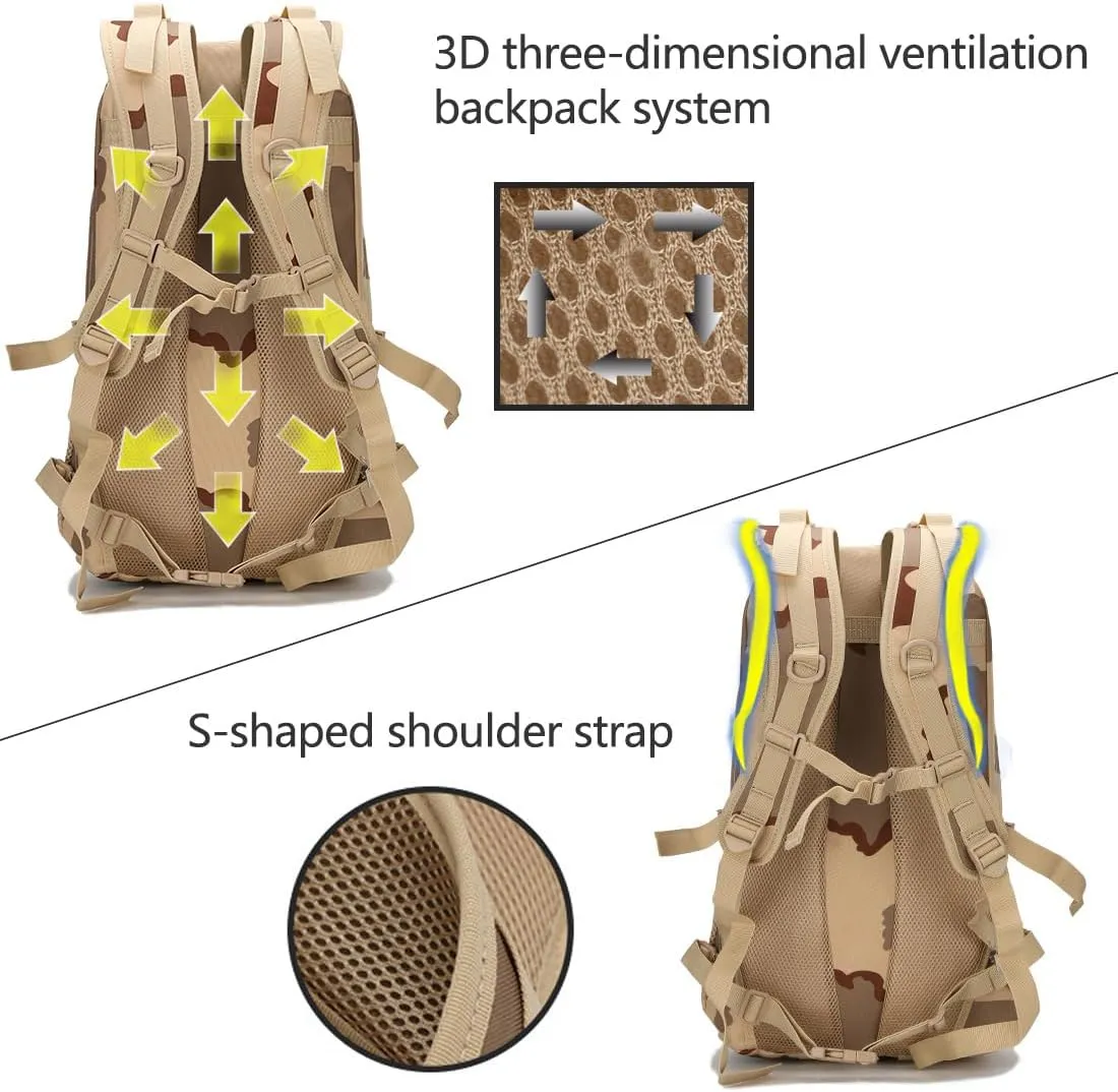 Tactical Backpack for Men Hiking Day Pack Molle Military Rucksack Waterproof Assault Pack Bag for Hunting Camping Trekking (Desert Digital)
