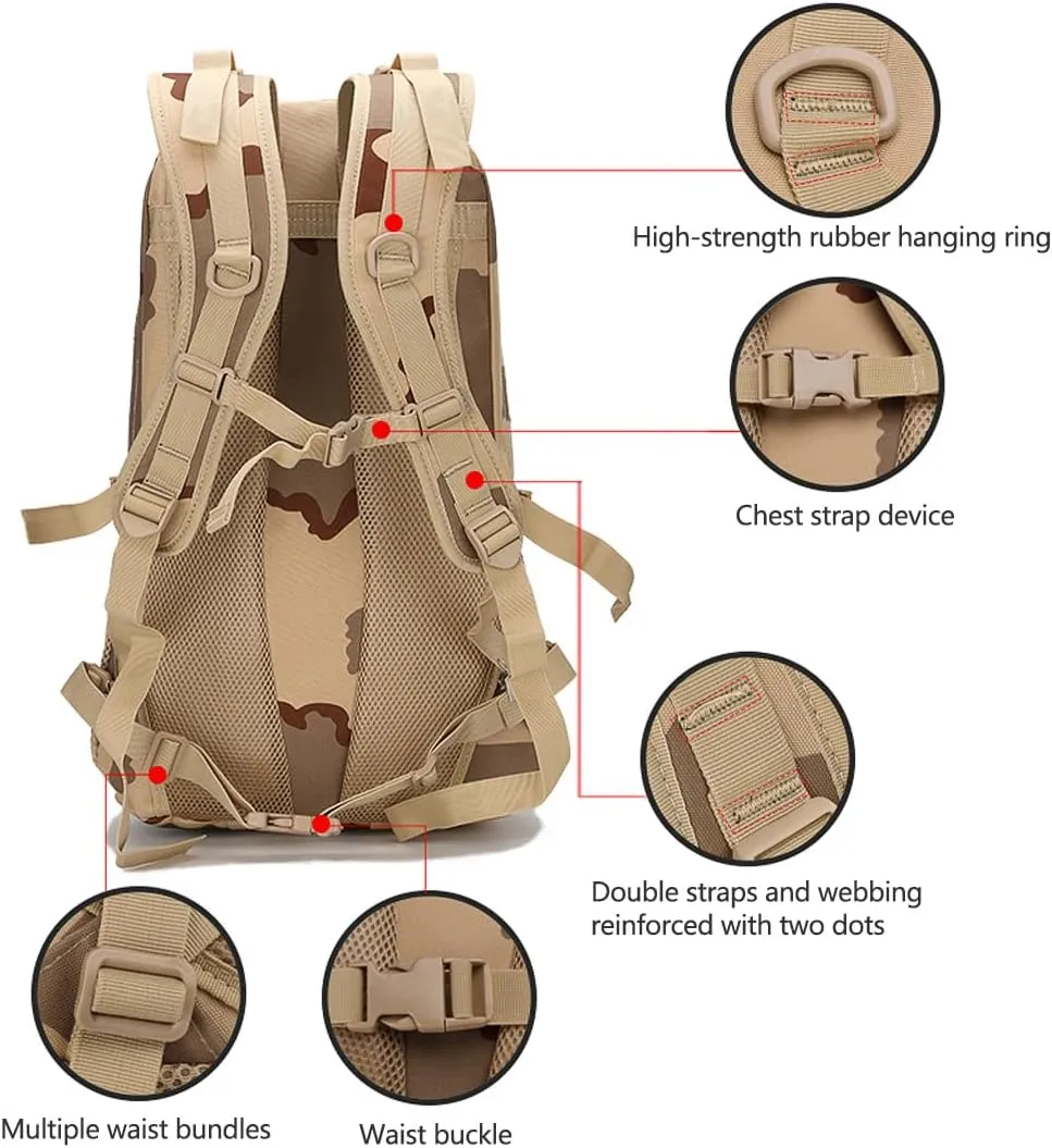 Tactical Backpack for Men Hiking Day Pack Molle Military Rucksack Waterproof Assault Pack Bag for Hunting Camping Trekking (Desert Digital)