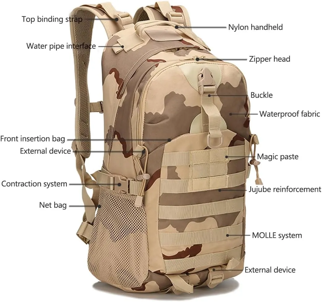 Tactical Backpack for Men Hiking Day Pack Molle Military Rucksack Waterproof Assault Pack Bag for Hunting Camping Trekking (Desert Digital)