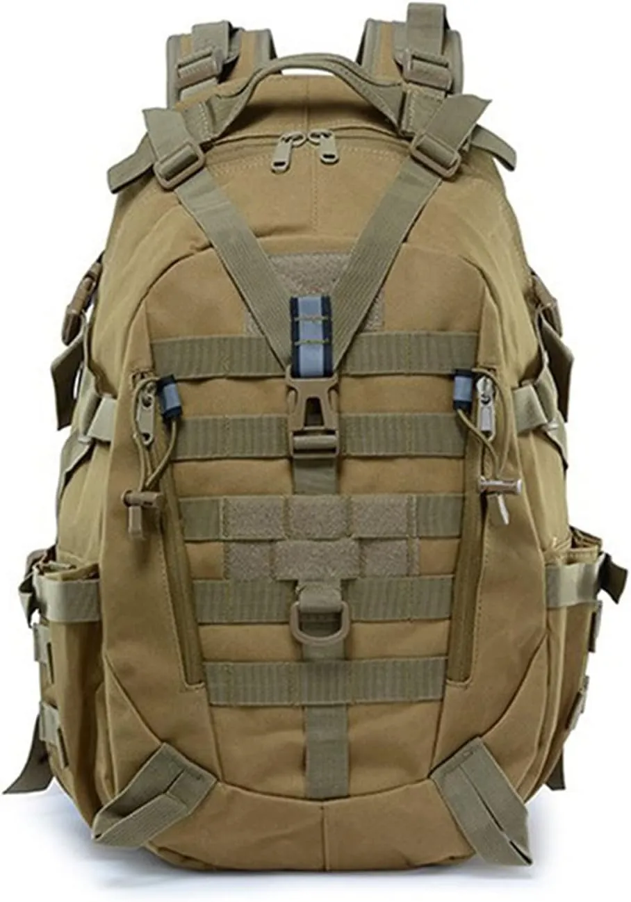 Tactical Backpack with Reflective Bars for Men, Military Molle Bag 35L Army 3 Day Assault Pack,Hiking Daypacks for Camping Trekking Hunting Traveling Motorcycle，Khaki