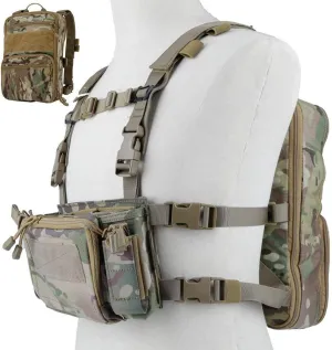 Tactical Chest Rack, Airsoft Assault Box rig Military Vest, with Molle Flatpack Backpack