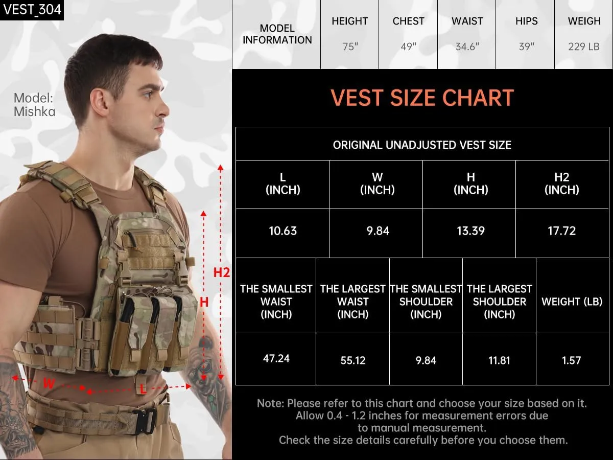 Tactical Molle Vests with Triple mag Pouch and Side Cummerbund Pouches, Quick Release Vests for Men