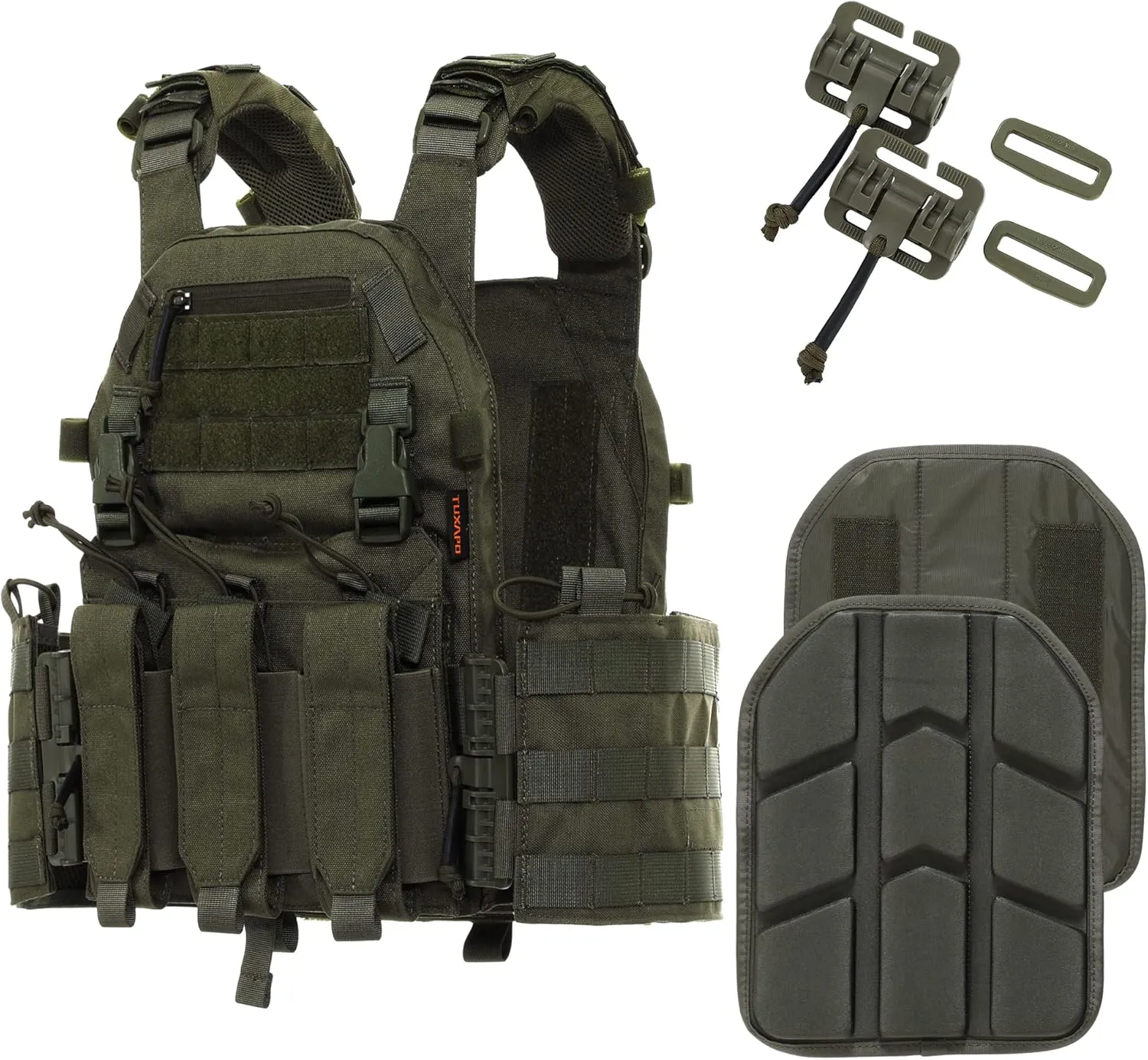 Tactical Molle Vests with Triple mag Pouch and Side Cummerbund Pouches, Quick Release Vests for Men