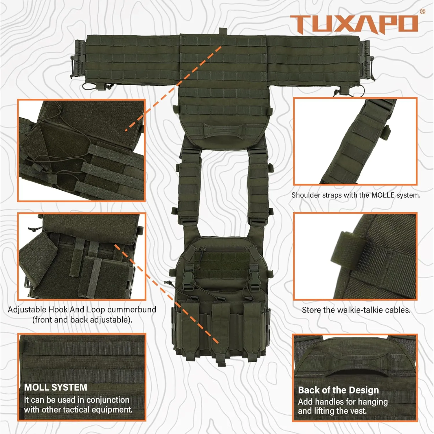 Tactical Molle Vests with Triple mag Pouch and Side Cummerbund Pouches, Quick Release Vests for Men