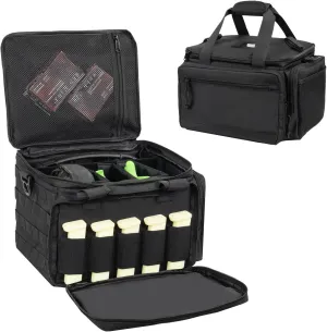 Tactical Pistol Range Bag for 4 Handguns, Shooting Duffle Bag with Lockable Zippers, Magazine Storage Slots & Rigid Frame, Ideal Gun Carry Case for Ammo, Gear & Accessories