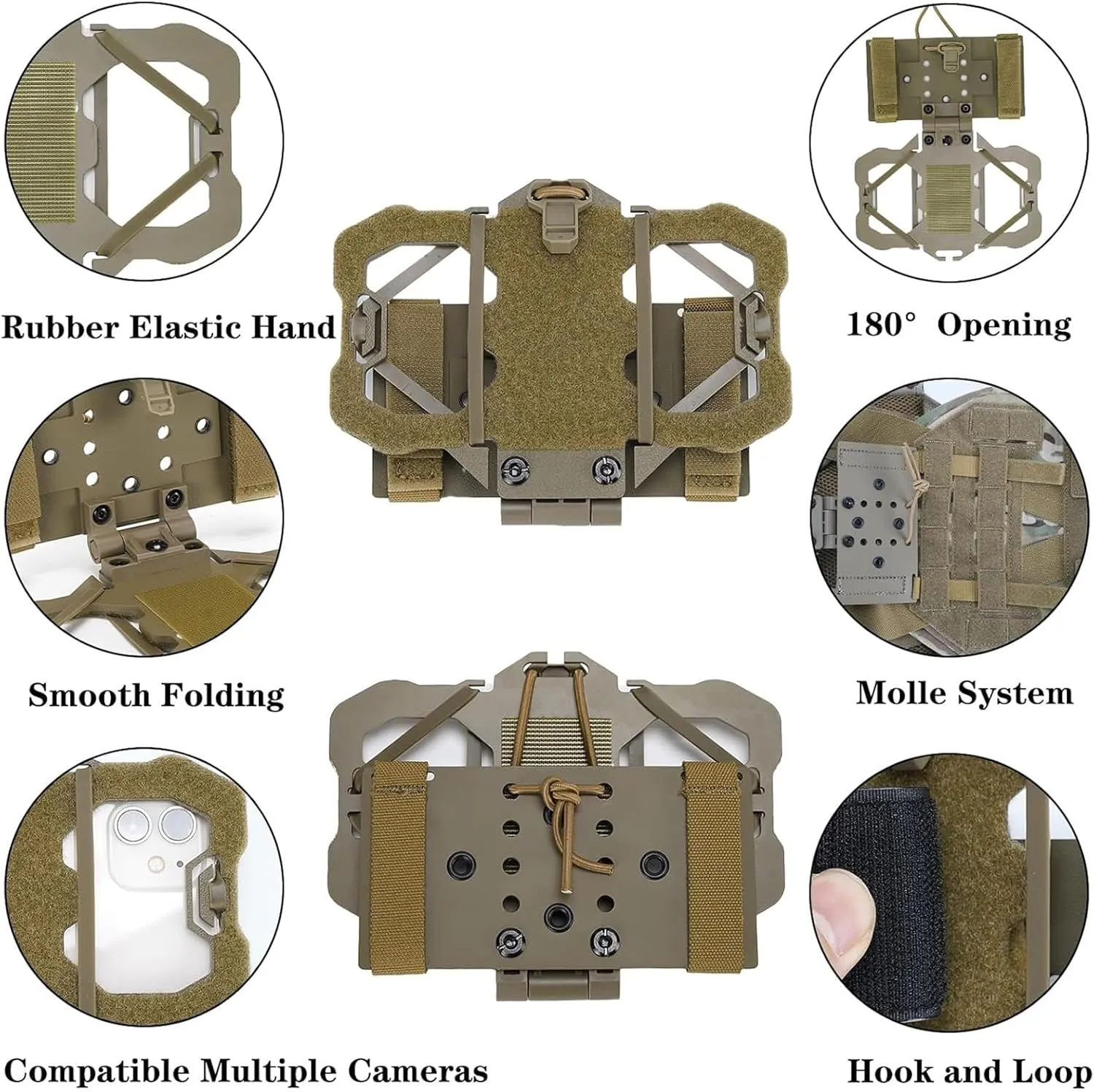 Tactical Plate Carrier Vest Attachments Universal Phone Chest Mount for Screen Size 4.7"-6.4" Molle Foldable Navigation Phone Holder Board