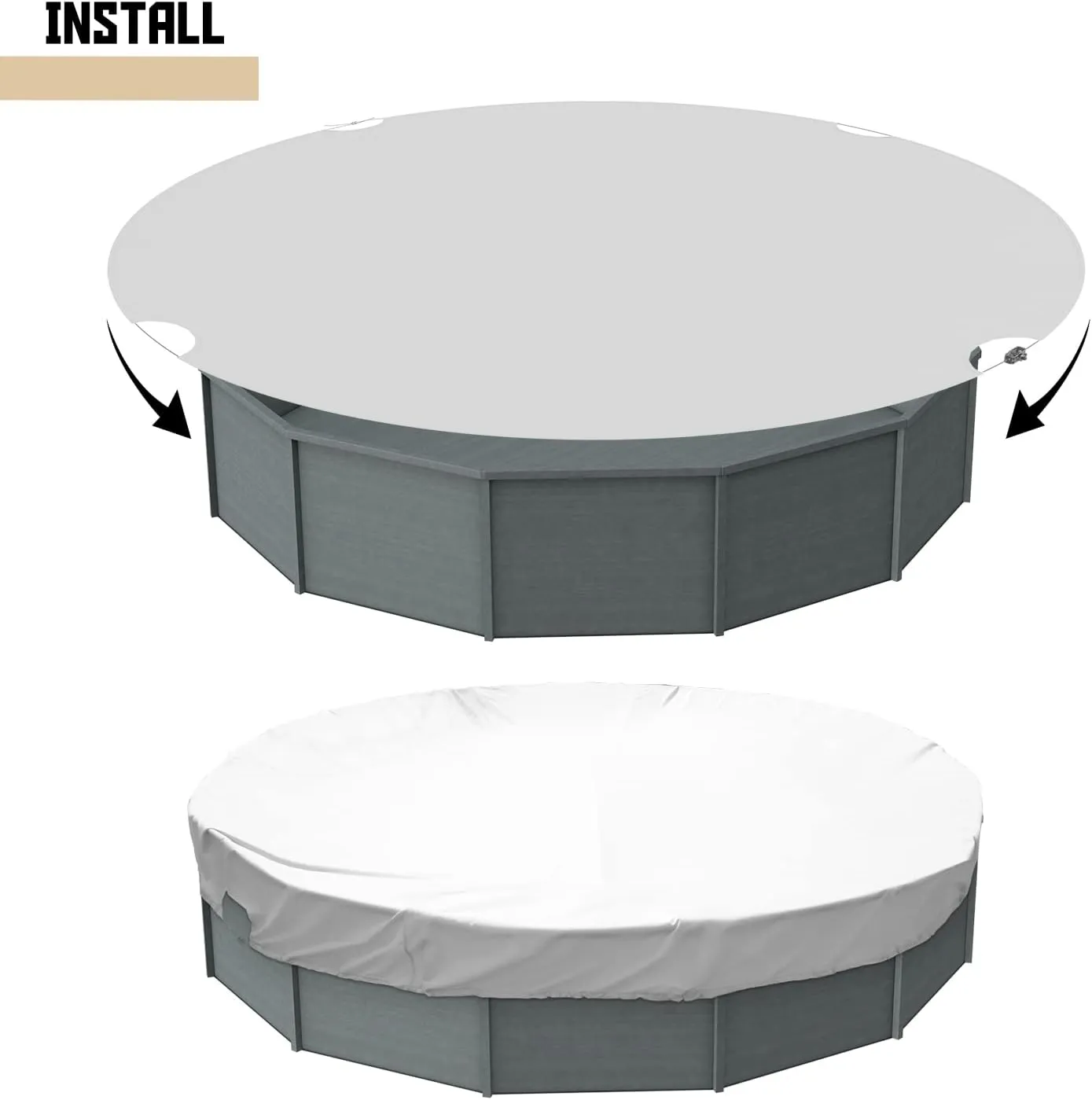 TANG 9' ft Round Pool Covers for 6 Feet Round Pool Above Ground Pool Winter Waterproof Covers Wire Rope Hemmed All Edges 3ft Overlap for Above Ground Swimming Pools, Trampoline Cover