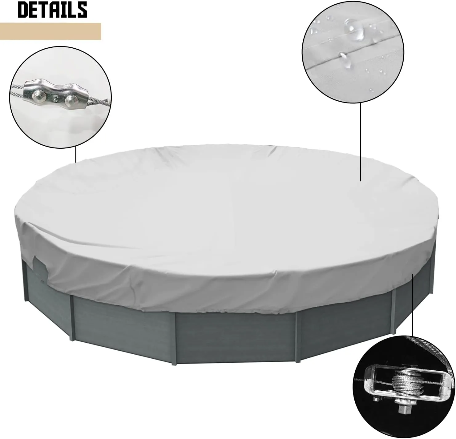 TANG 9' ft Round Pool Covers for 6 Feet Round Pool Above Ground Pool Winter Waterproof Covers Wire Rope Hemmed All Edges 3ft Overlap for Above Ground Swimming Pools, Trampoline Cover