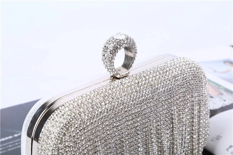 Tassel Rhinestone Silver Clutch