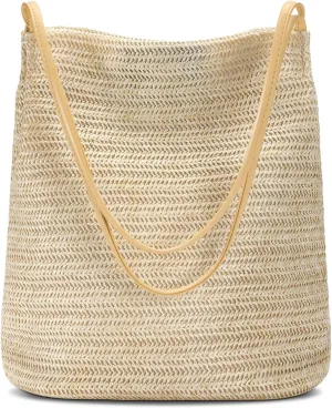 Tavaleu Straw Beach Bags for Women, Tote Handbag Shoulder Bag for Women, Beach Straw Purse Buckets Summer Fashion Hobo Bags