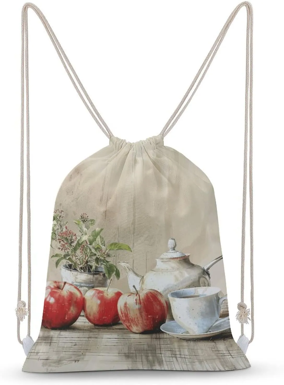 Teapot And Cup Drawstring Backpack for Women Men Drawstring Bag for Travel Swimming Sports Gym Bag