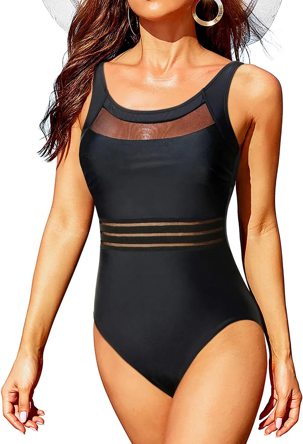 Tempt Me Women One Piece Mesh Swimsuits Tummy Control Swimwear