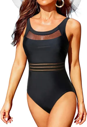 Tempt Me Women One Piece Mesh Swimsuits Tummy Control Swimwear