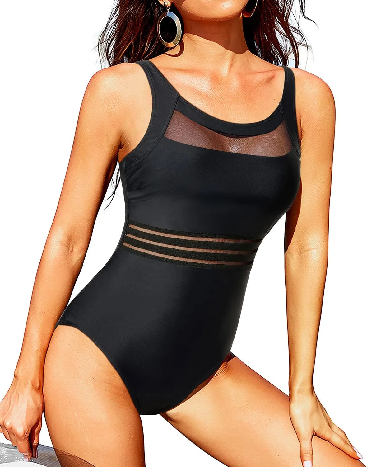 Tempt Me Women One Piece Mesh Swimsuits Tummy Control Swimwear
