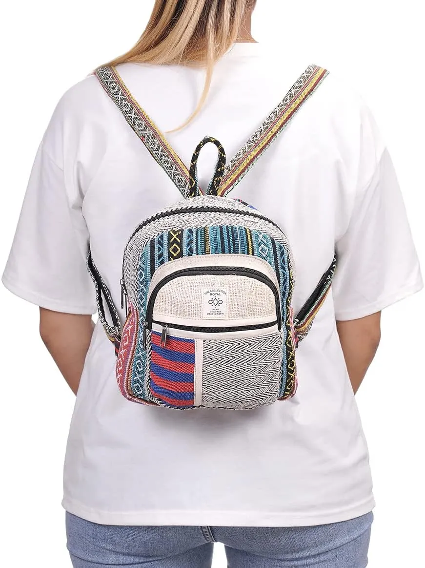THE COLLECTION ROYAL Himalayan Hemp and Cotton Boho Bohemian Hippie Bag Purse Eco Friendly Mini Daypack Backpack