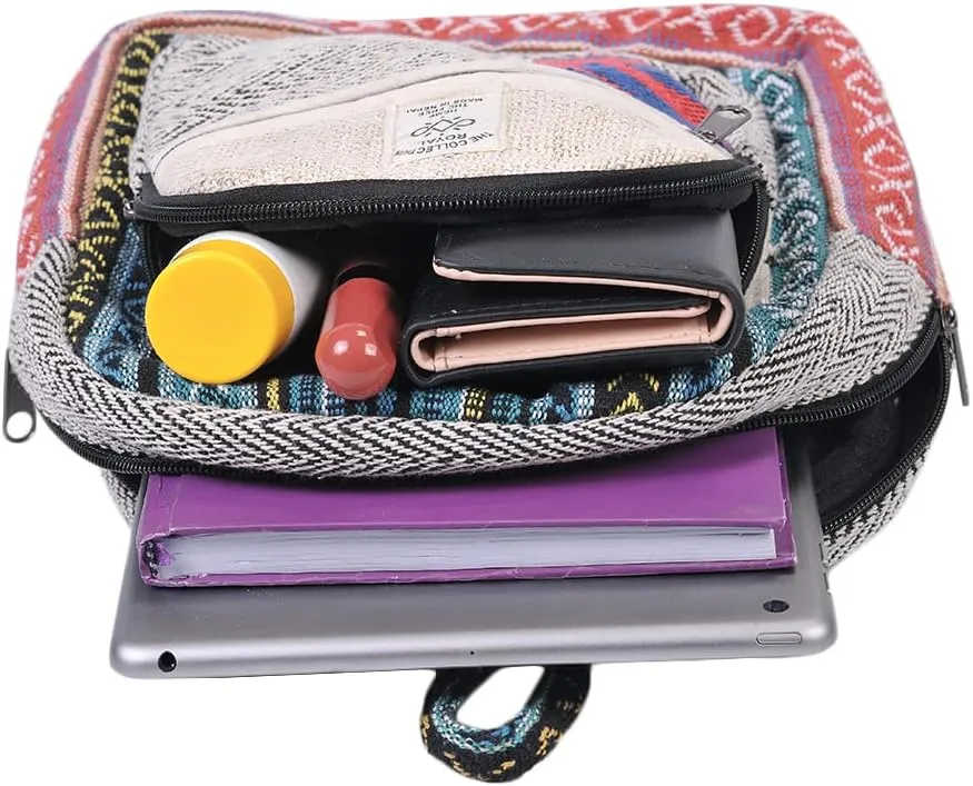 THE COLLECTION ROYAL Himalayan Hemp and Cotton Boho Bohemian Hippie Bag Purse Eco Friendly Mini Daypack Backpack