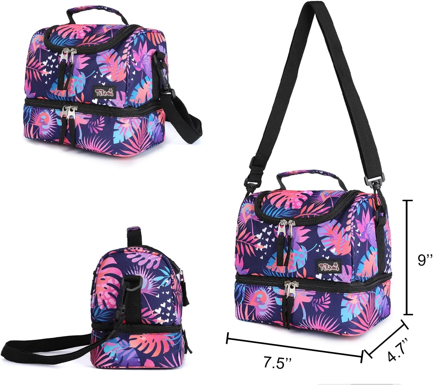 Tilami Rolling Backpack 18 inch Double Handle with Lunch Bag Wheeled Kids Backpack, Leaves Pink