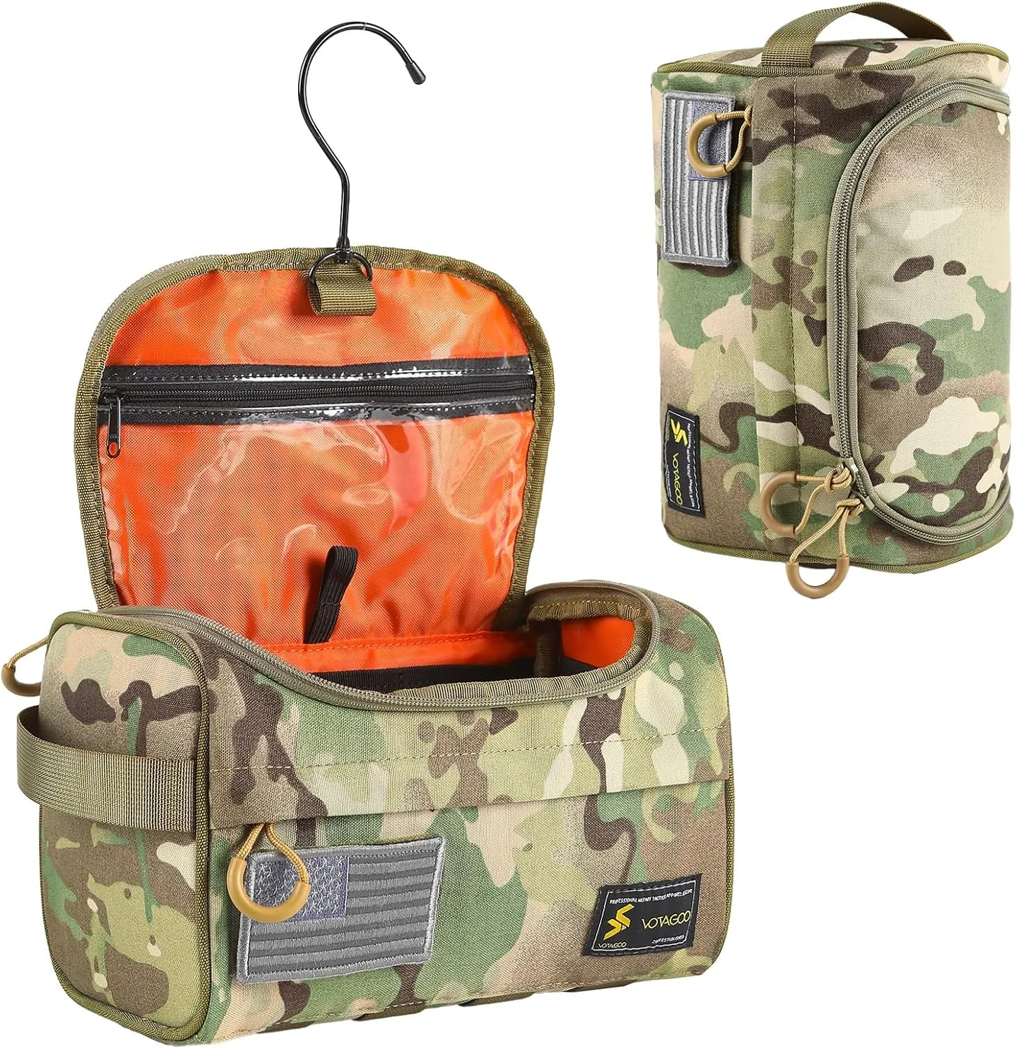 Toiletry Bag for Men 500D Nylon Waterproof Tactical Shower Bag with Hanging Hook, Dry Wet Separation for Travel, Camping, Hunting, Outdoor Essentials