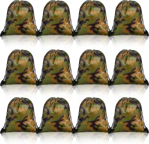 Tondiamo 12 Pcs Camo Bag Drawstring Backpack Camouflage Drawstring Bags Army Cinch Bag Camo Polyester Pack Bulk Woodland Bag (Camouflage, 9.8 x 11.8 Inch)
