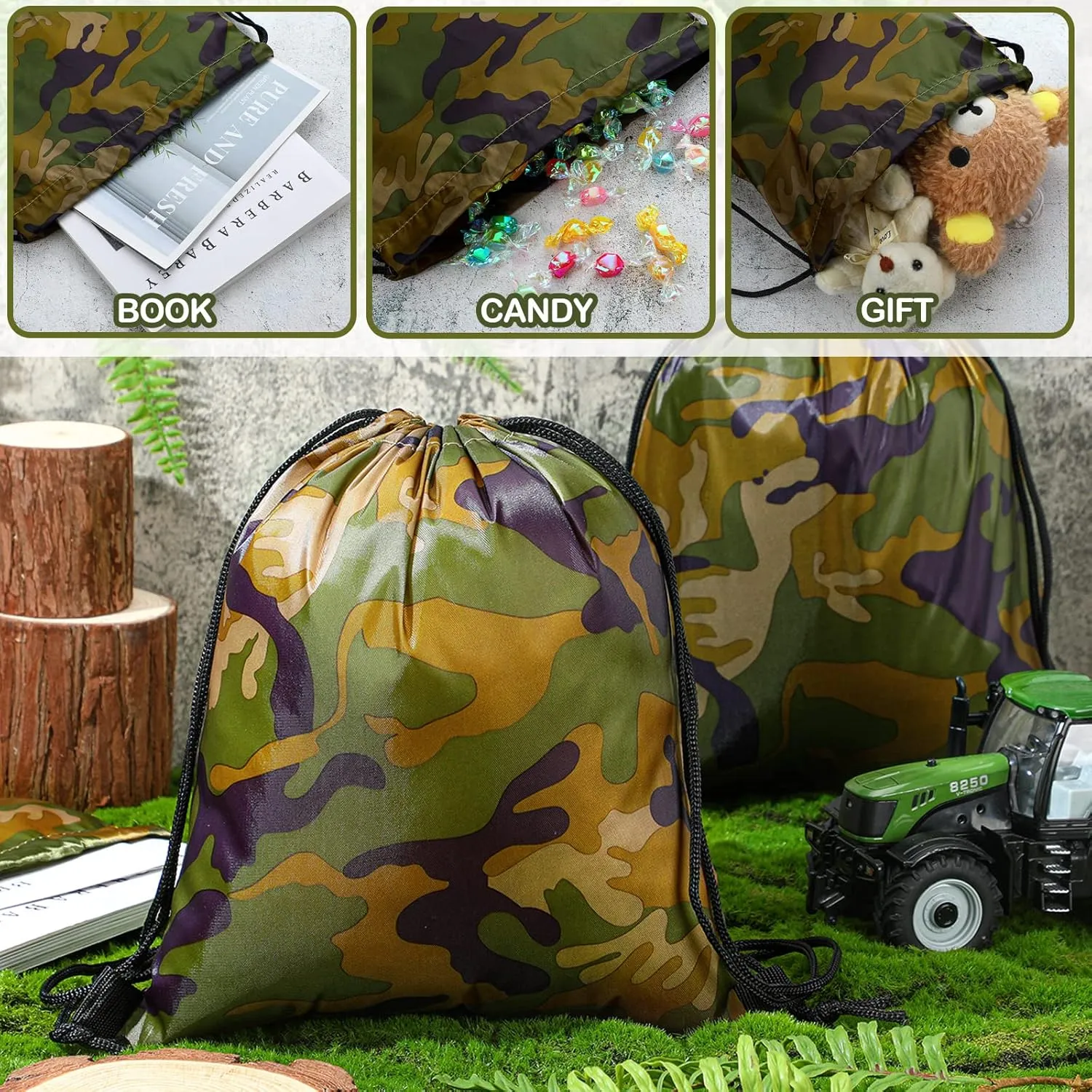 Tondiamo 12 Pcs Camo Bag Drawstring Backpack Camouflage Drawstring Bags Army Cinch Bag Camo Polyester Pack Bulk Woodland Bag (Camouflage, 9.8 x 11.8 Inch)