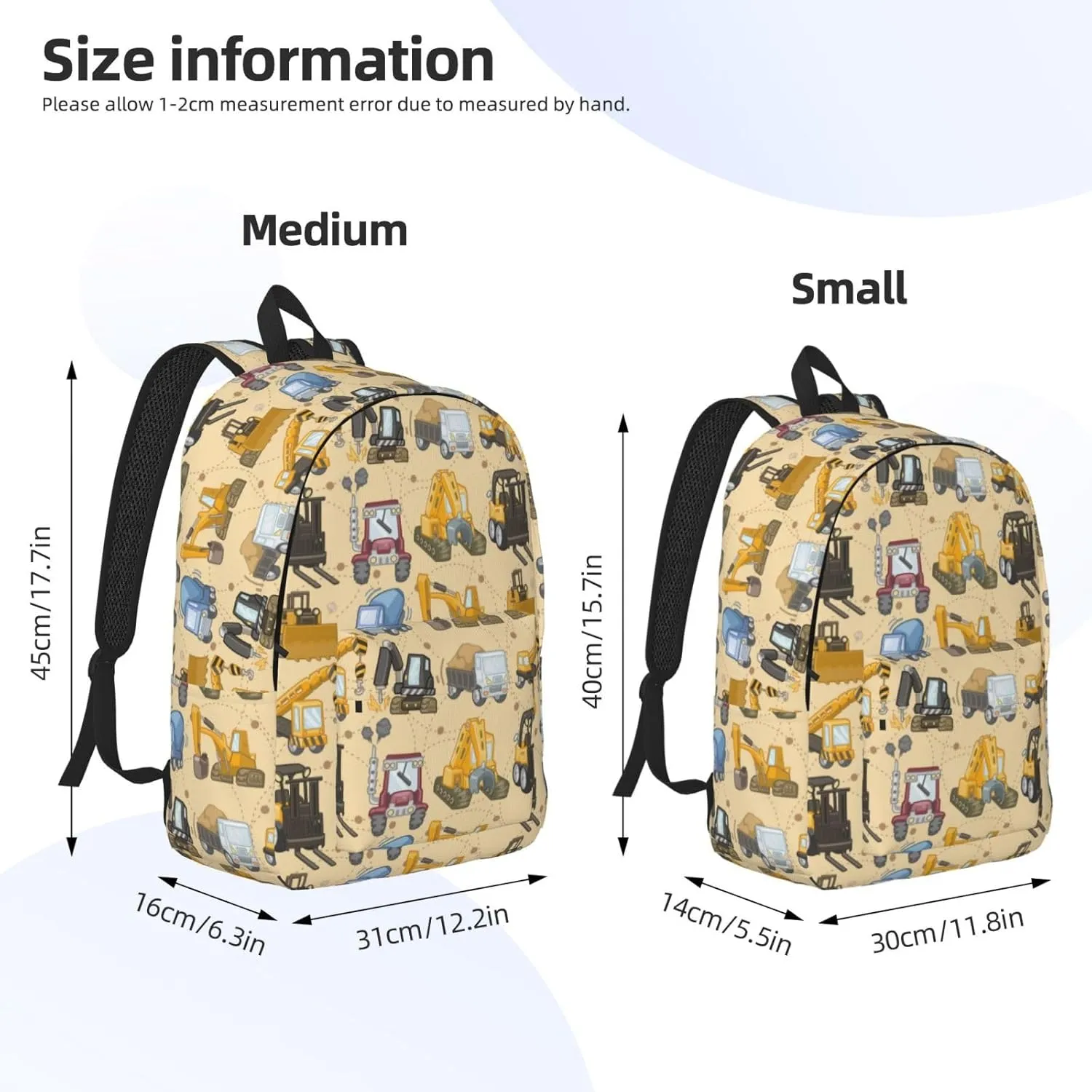 Tool truck assembly crane excavator forklift truck Canvas Backpacks Laptop Backpack Multipurpose Double Shoulder Bag for Men Women Gifts Small