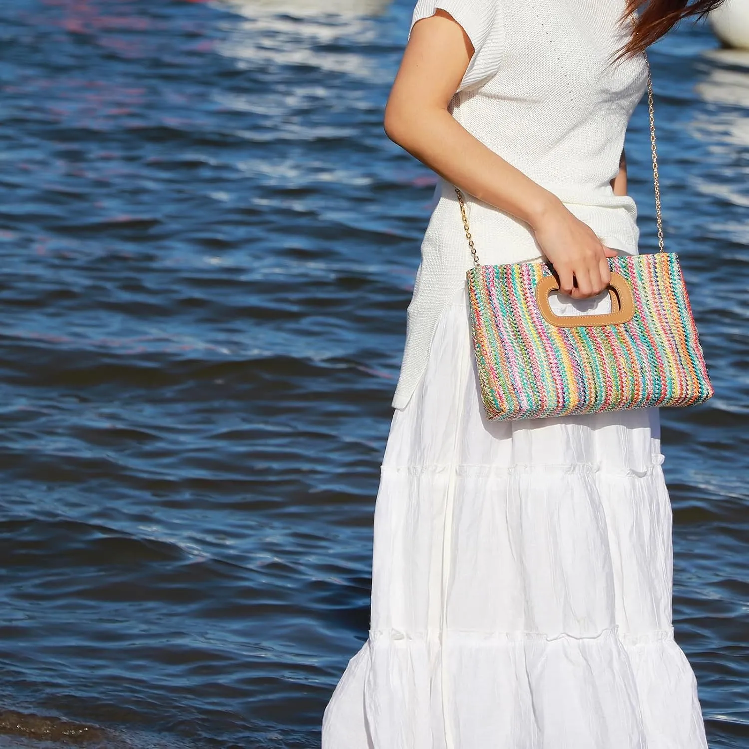 Top Handle Clutch Handbags for Women, Evening Handbag Shoulder Crossbody Purse with Gold Chain
