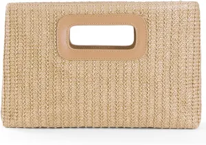 Top Handle Clutch Handbags for Women, Summer Straw Crossbody Bag Top Handle Woven Evening Shoulder Purse with Chain