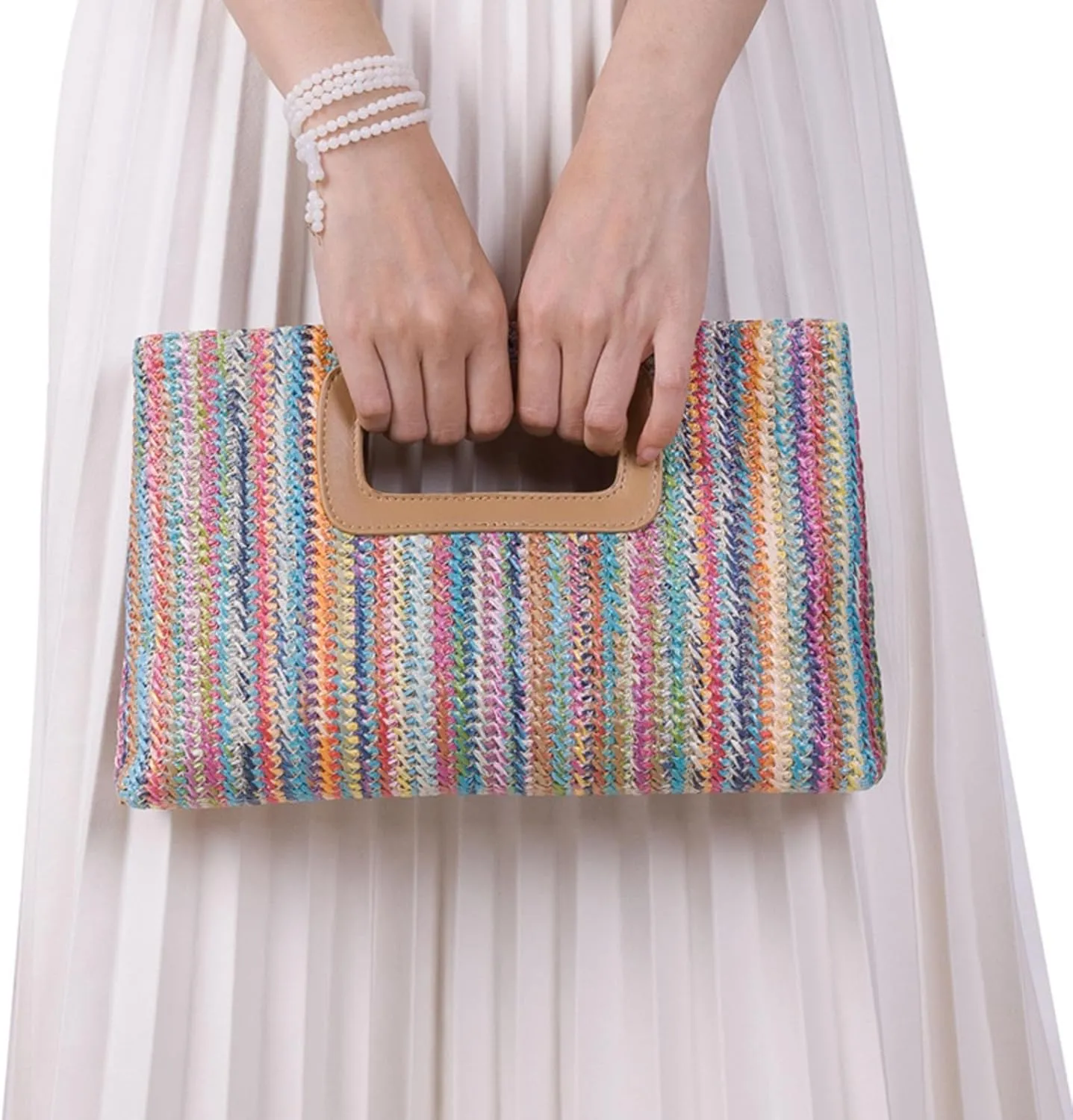 Top Handle Clutch Handbags for Women, Summer Straw Crossbody Bag Top Handle Woven Evening Shoulder Purse with Chain
