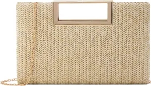 Top Handle Straw Clutch for Women Summer Clutch Straw Evening Bag Raffia Crossbody Purses Woven Beach Clutch