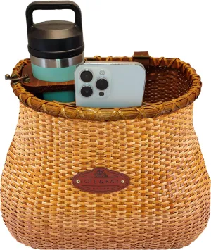 Tote & Kari Bike Basket for Women Beach Cruiser or Scooter The Original Wicker Bicycle Baskets with Built in Cup Holder for Front Handlebar-Classic Vintage Style Handmade