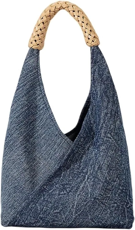 Tote Bag Portable Shoulder Bags Women's Retro Woven Denim Minimalist Canvas Bag
