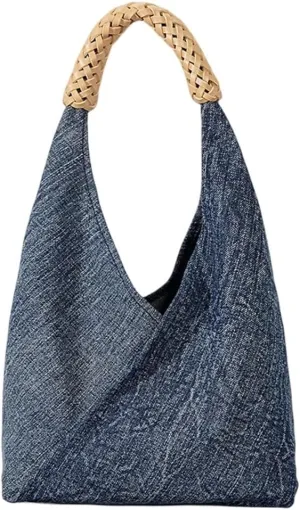Tote Bag Portable Shoulder Bags Women's Retro Woven Denim Minimalist Canvas Bag