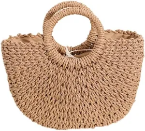 Tote Bags for Women rattan Tote Purse Top Handle Straw Handbag for Women Straw Summer Beach Bag for Holiday Vacation