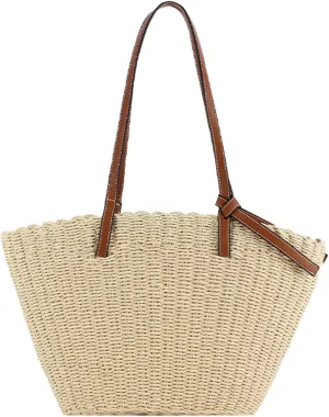 Tote Handbag Women Straw Beach Bag Retro Woven Summer Beach Purse Handmade Shoulder Bag Vacation Holiday