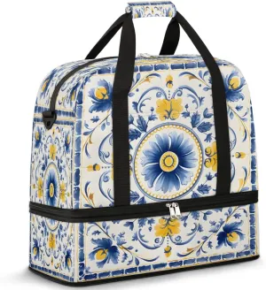 Traditional Ceramic Pattern Travel Duffel Bag, Travel Essentials, Gym Bag for Women, Weekender Overnight Bag With Shoes Compartment, Carry On Bags for Airplanes