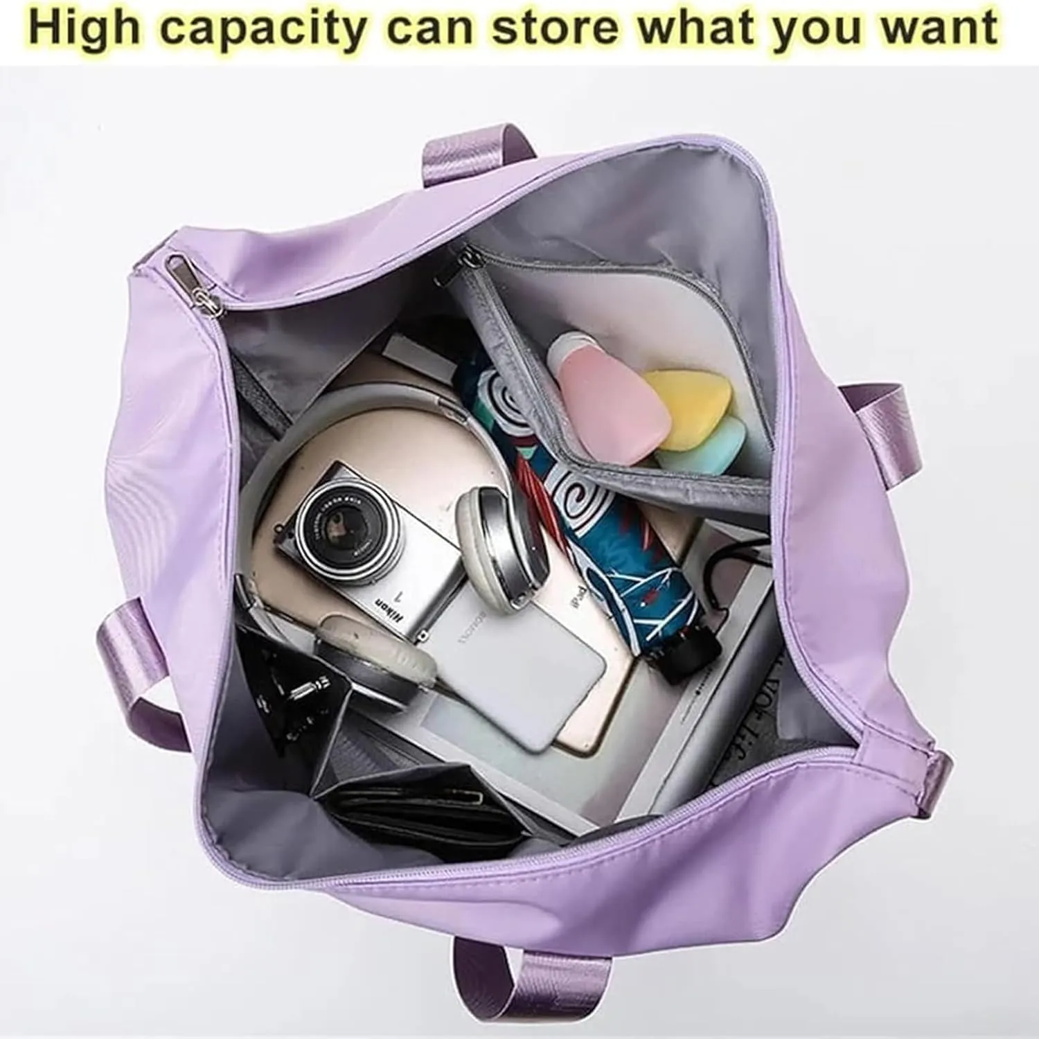 Travel Bag with Wheels - Expandable Foldie Wheeled Duffel 28-58L, Spinner Wheels, Waterproof - Perfect Carry On Luggage for Weekend Trips, Gym, Camping (Grey)