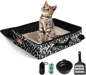 Travel Cat Litter Box Portable Foldable 16x12x4.3in Camo for Hotels & Road Trips