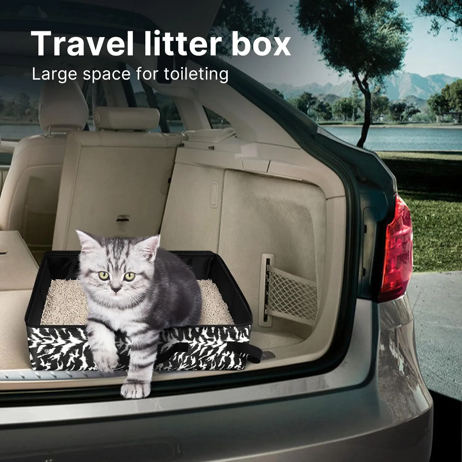 Travel Cat Litter Box Portable Foldable 16x12x4.3in Camo for Hotels & Road Trips