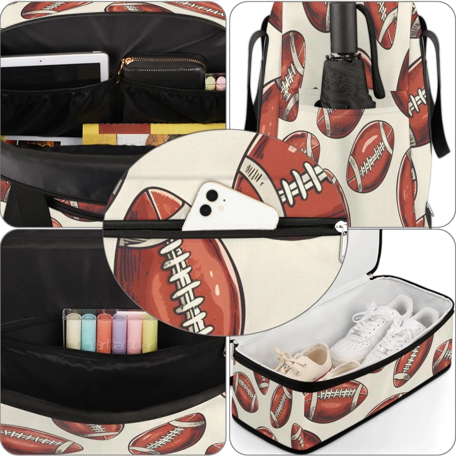 Travel Duffel Bag Cartoon Footballs Weekender Bag with Shoe Compartment Foldable Overnight Bags for Travel Sports Lightweight Gym Bags for Men Women