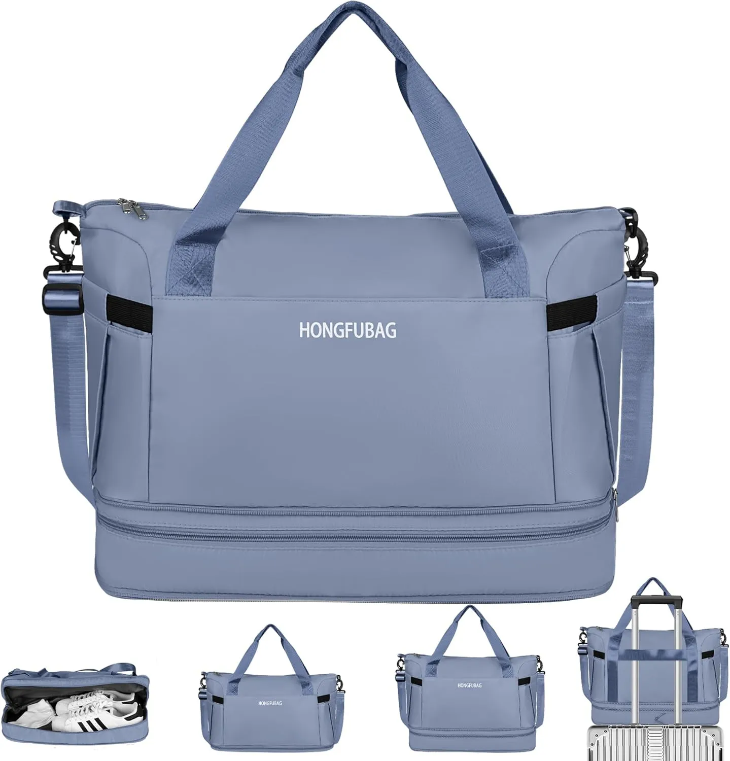 Travel Duffel Bag, Gym Bag for Women with Shoe Compartment, Expandable Weekender Bags for Women, Workout Overnight Carry on Duffle Bag for Travel, Blue