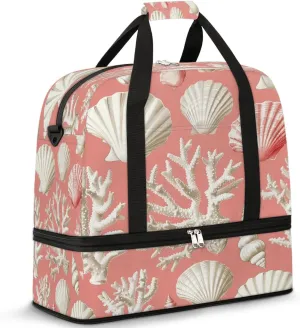 Travel Duffel Bag Seashell Coral Weekender Bag with Shoe Compartment Foldable Overnight Bags for Travel Sports Lightweight Gym Bags for Men Women