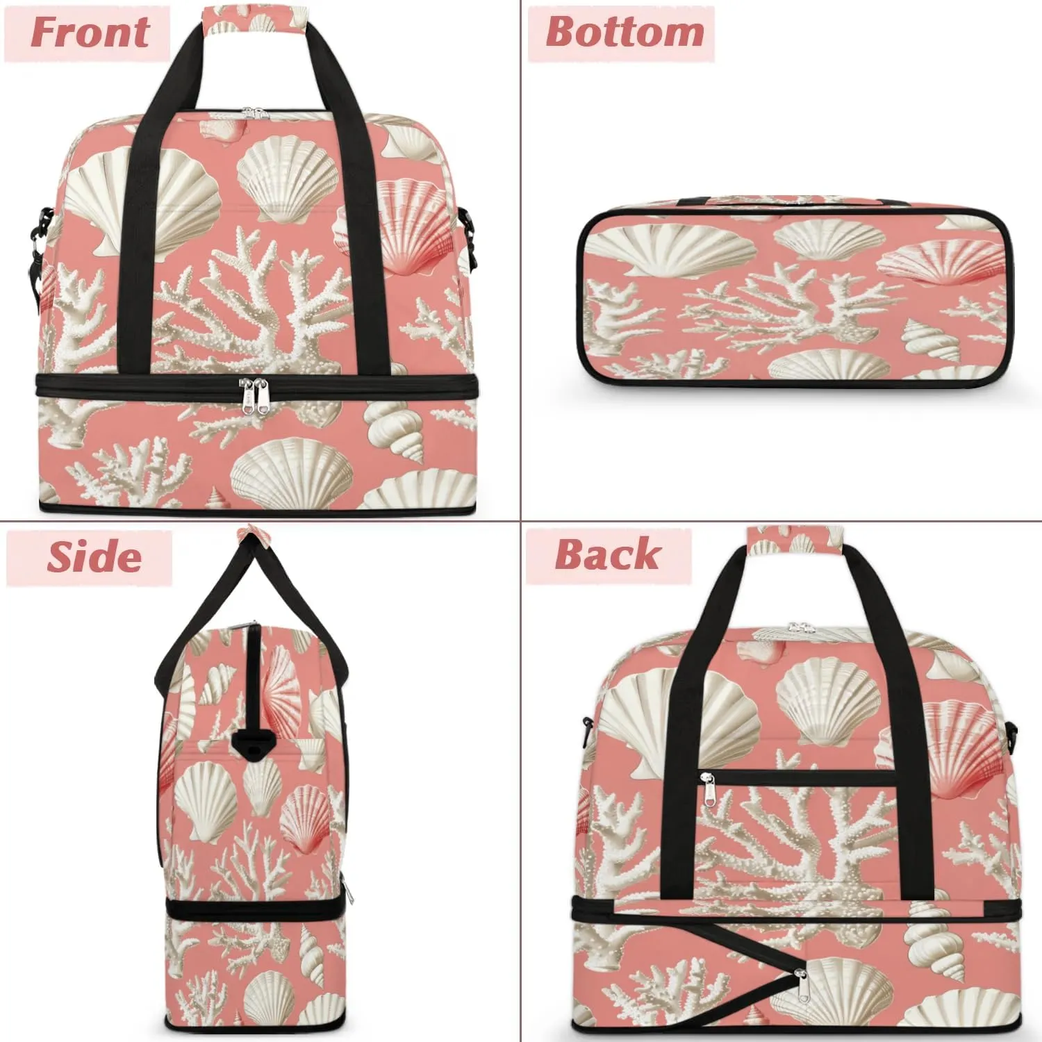Travel Duffel Bag Seashell Coral Weekender Bag with Shoe Compartment Foldable Overnight Bags for Travel Sports Lightweight Gym Bags for Men Women