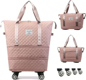 Travel Duffel Bag with Rolling Wheels Expandable Weekender Carry-On Tote Bags Foldable Handbag for Women 24L-44L