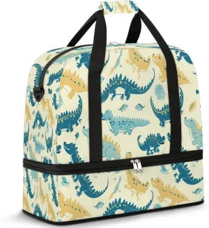 Travel Duffel Bag with Shoe Compartment, Colorful Cartoon Alligators Shoulder Weekender Bags for Women, Foldable Waterproof Travel Bag Carry on Bag