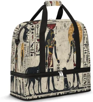Travel Duffel Bag with Shoe Compartment, Egyptian Symbol Pattern Shoulder Weekender Bags for Women, Foldable Waterproof Travel Bag Carry on Bag